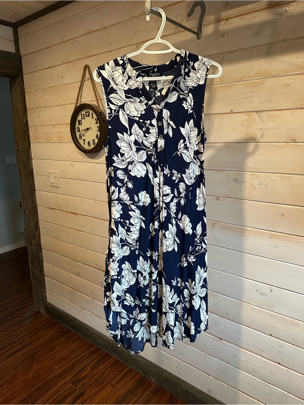 Papillon | Navy Blue & White Floral Sleeveless Midi Dress
